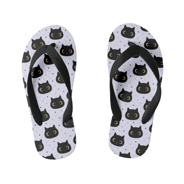 Cute Black Cat Polka Dot Pattern Kid's Jandals (Footbed)