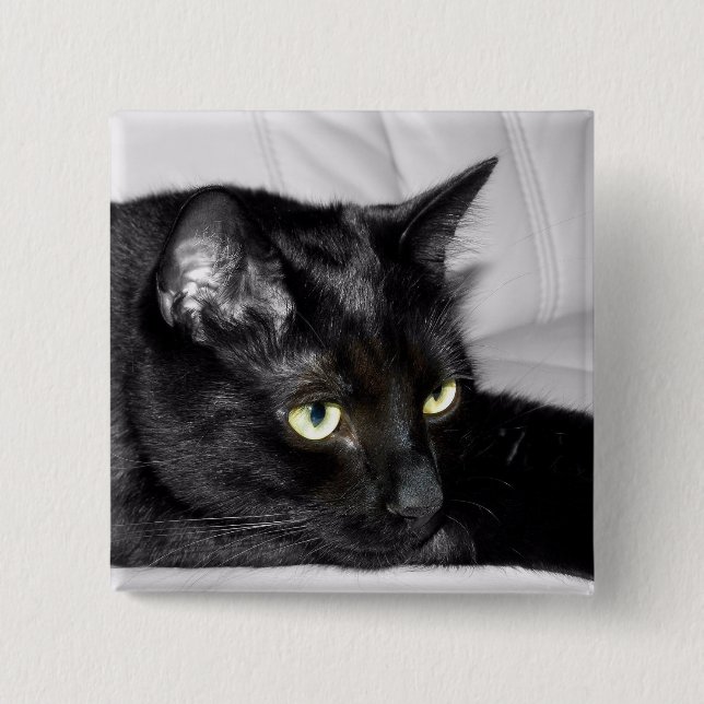 Cute Black Cat Portrait 15 Cm Square Badge (Front)