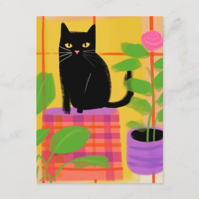 Cute Black Cat Postcard (Front)