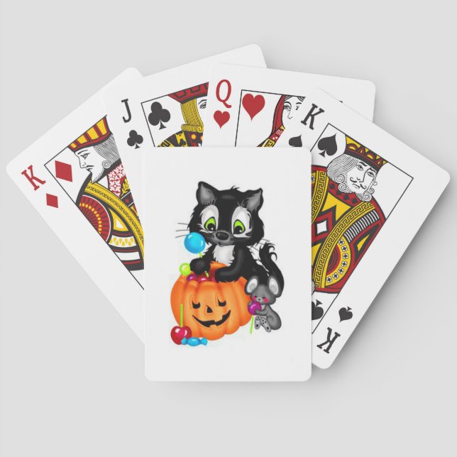 Cute Black Cat, Pumpkin and Mouse Playing Cards (Back)