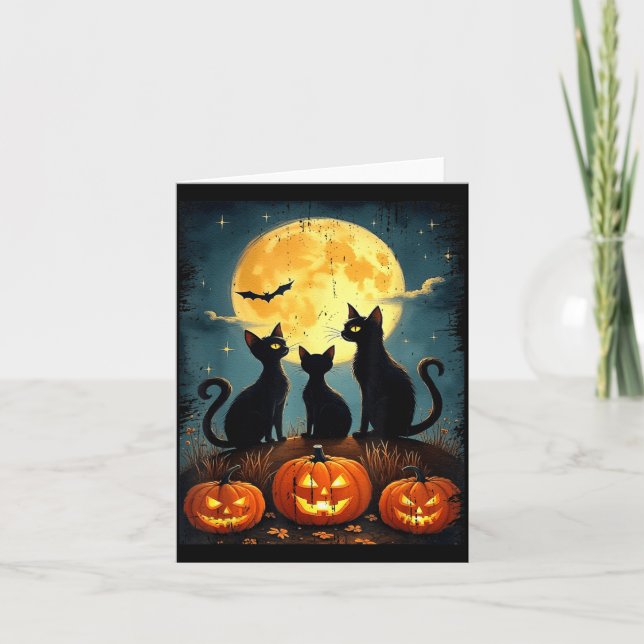 Cute Black Cat Pumpkin Halloween Costume Fall Card (Front)