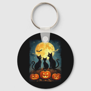 Cute Black Cat Pumpkin Halloween Costume Fall Key Ring