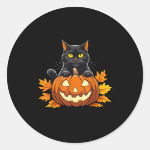 Cute Black Cat Pumpkin Halloween Costume Spooky Se Classic Round Sticker