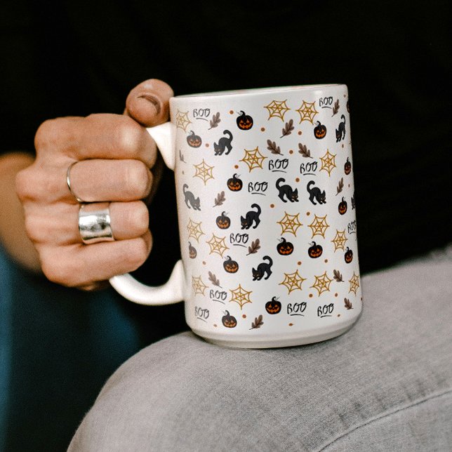 Cute Black Cat Pumpkin Halloween Pattern Coffee Mug (Creator Uploaded)