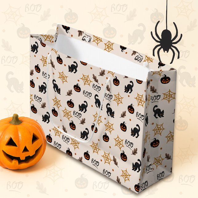 Cute Black Cat Pumpkin Halloween Pattern Large Gift Bag (Creator Uploaded)