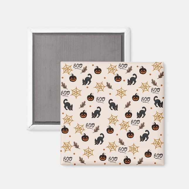Cute Black Cat Pumpkin Halloween Pattern Magnet (Front/Back)
