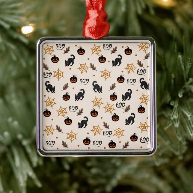 Cute Black Cat Pumpkin Halloween Pattern Metal Tree Decoration (Tree)