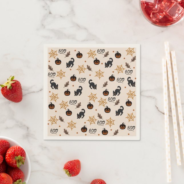 Cute Black Cat Pumpkin Halloween Pattern Napkin (Insitu)
