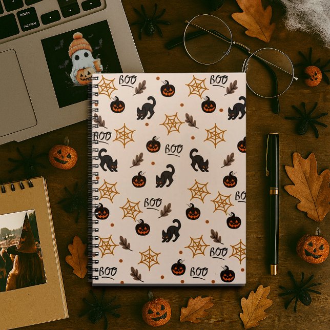 Cute Black Cat Pumpkin Halloween Pattern Notebook (Creator Uploaded)