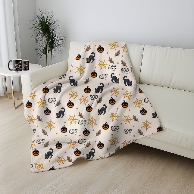 Cute Black Cat Pumpkin Halloween Pattern Sherpa Blanket (Creator Uploaded)