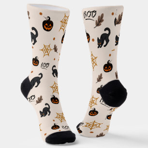 Cute Black Cat Pumpkin Halloween Pattern Socks