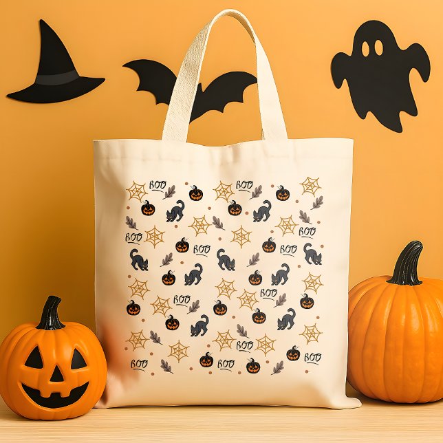 Cute Black Cat Pumpkin Halloween Pattern Tote Bag (Creator Uploaded)