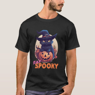 Cute Black Cat & Pumpkin Stay Spooky Full Moon Hal T-Shirt
