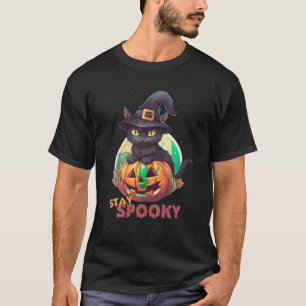 Cute Black Cat Pumpkin Stay Spooky Full Moon Hallo T-Shirt