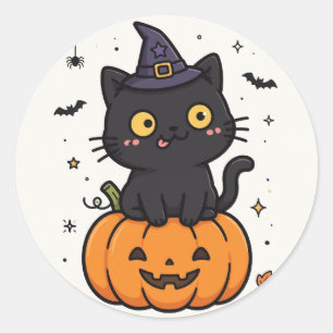Cute Black Cat Pumpkin Witch Halloween Sticker