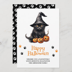 Cute Black Cat Pumpkins Happy Halloween Holiday Card