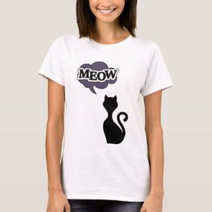 Cute black cat purple meow T-Shirt