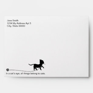 Cute Black Cat, Quote & Paw Prints Personalised Envelope