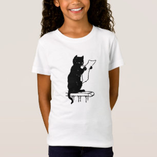 Cute Black Cat Reading a Paper Vintage T-Shirt