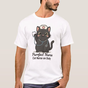 Cute Black Cat Registered Nurse Illustration – Cat T-Shirt