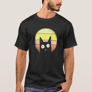 Cute Black Cat Round Retro Sunset T-Shirt