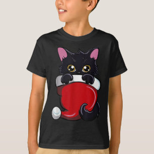 Cute Black Cat Santa Hat Wishing A Meowy Xmas Funn T-Shirt