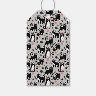 Cute Black Cat Seamless Pattern On A Light Grey Gift Tags