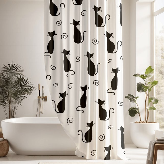 Cute Black Cat Shower Curtain (Creator Uploaded)