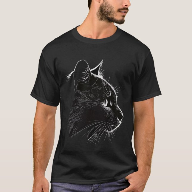 Cute Black Cat side view face   Cats T-Shirt (Front)