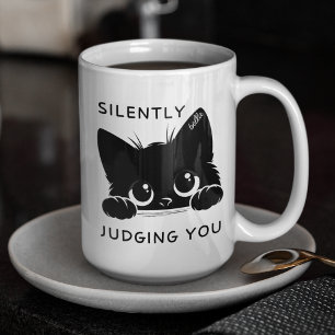 Cute Black Cat Silently Judging You Personalised Two-Tone Coffee Mug