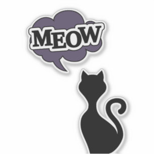 Cute black cat silhouette cartoon says meow