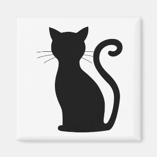 Cute Black Cat Silhouette Fun Black and White Magnet