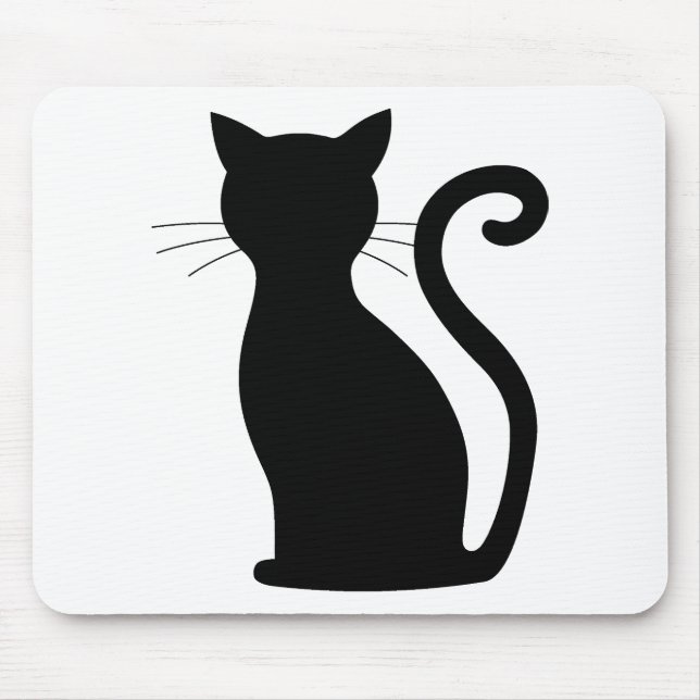 Cute Black Cat Silhouette Fun Black and White Mouse Pad (Front)