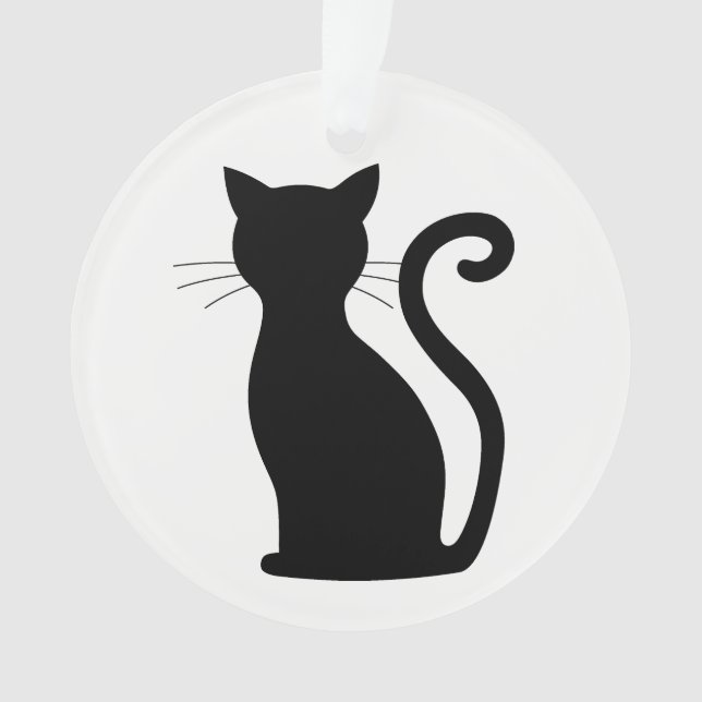Cute Black Cat Silhouette Fun Black and White Ornament (Front)