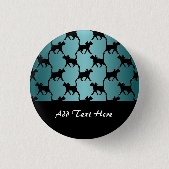 Cute Black Cat Silhouette Pattern on Teal 3 Cm Round Badge (Front)