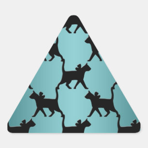 Cute Black Cat Silhouette Pattern on Teal Triangle Sticker