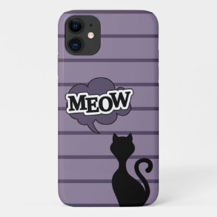 Cute black cat silhouette says meow Case-Mate iPhone case