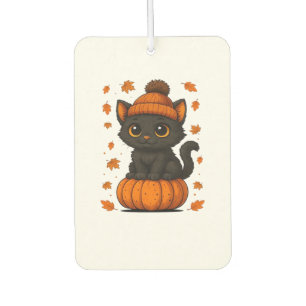 Cute Black Cat Sitting on Pumpkin Fall Aesthetic A Car Air Freshener
