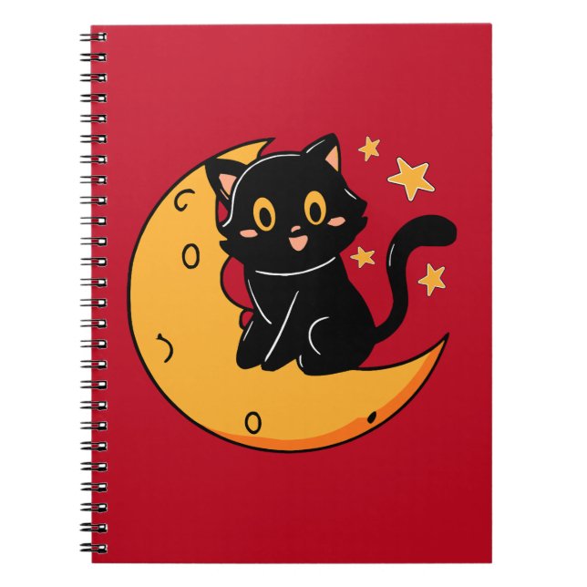 Cute black cat sitting on the moon notebook (Front)