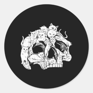 Cute Black Cat Skull Kitty Skeleton Scary Classic Round Sticker
