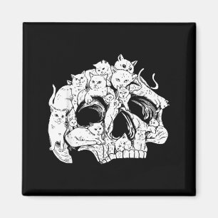 Cute Black Cat Skull Kitty Skeleton Scary Magnet