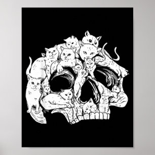 Cute Black Cat Skull Kitty Skeleton Scary Poster