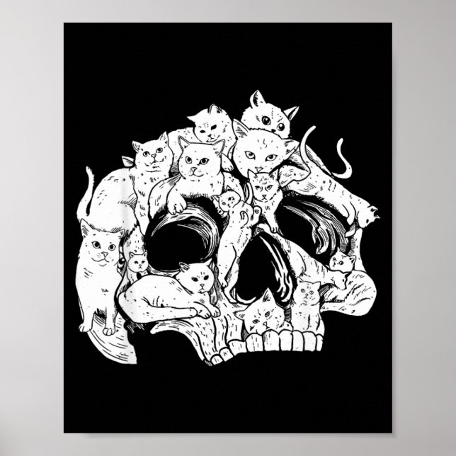 Cute Black Cat Skull Kitty Skeleton Scary Poster (Front)