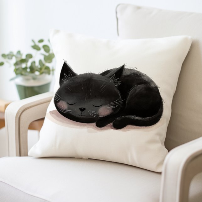 Cute Black Cat Sleeping Pillow, Cosy Cat Cushion (Creator Uploaded)