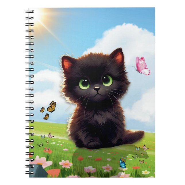 Cute Black Cat Spiral Notebook  (Front)