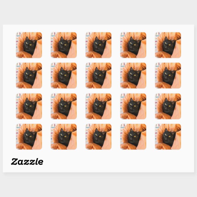 Cute Black Cat Square Sticker (Sheet)