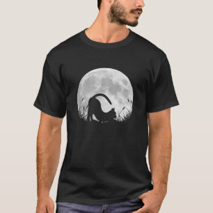 Cute Black Cat Stretching With The Full Moon Hallo T-Shirt