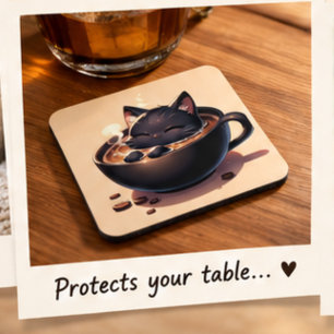 Cute black cat swim into coffee mug coaster
