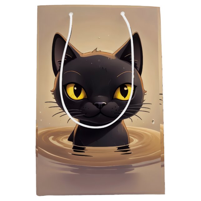 Cute Black Cat Swimming Celebration Art Medium Gift Bag (Front)