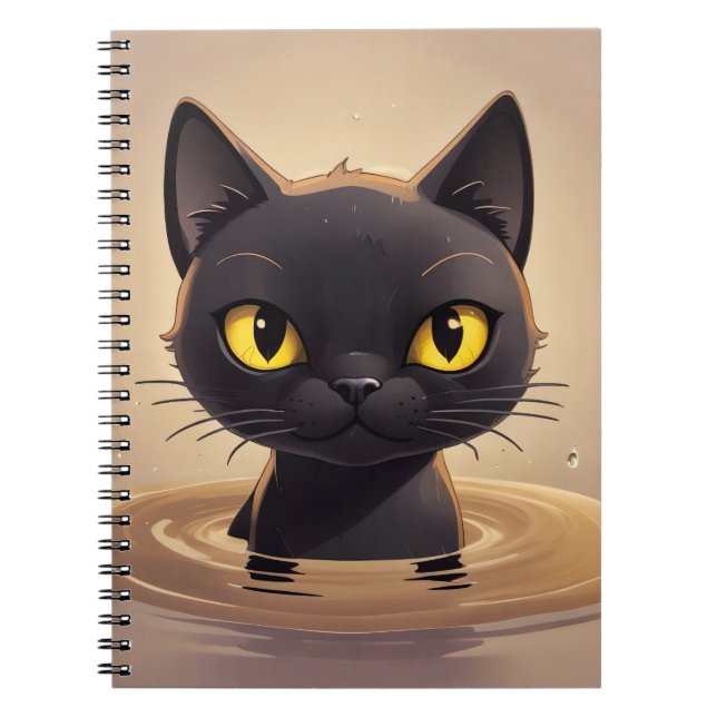 Cute Black Cat Swimming Journal Art (Front)